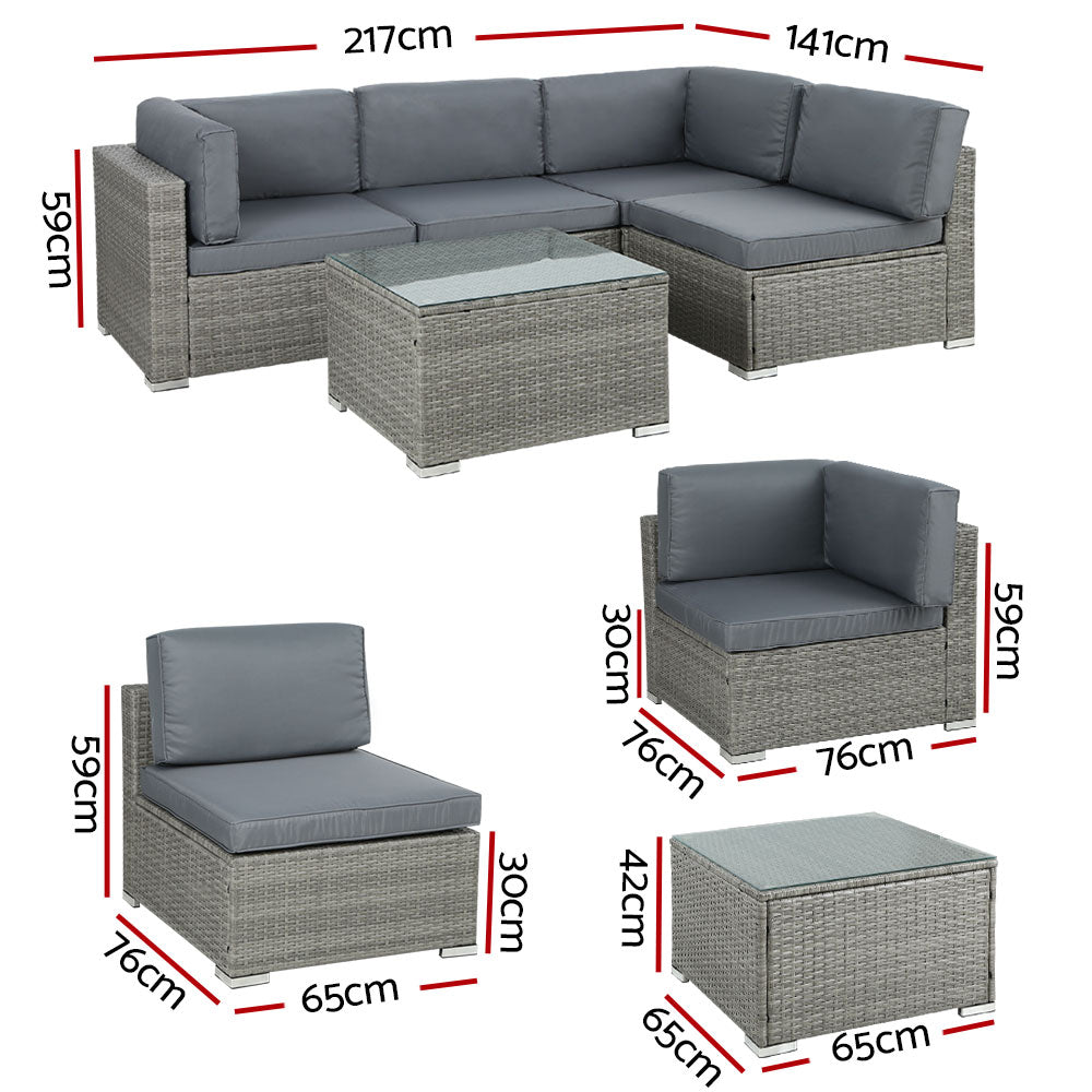 Gardeon 5-Piece Outdoor Furniture Sofa Set Wicker Lounge Setting Table Chairs