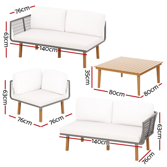 Gardeon 5-Seater Outdoor Sofa Set Aluminum Lounge Setting Wooden