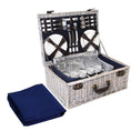 Load image into Gallery viewer, Alfresco 6 Person Picnic Basket Set Cooler Bag Wicker PU Fastening Straps Plates
