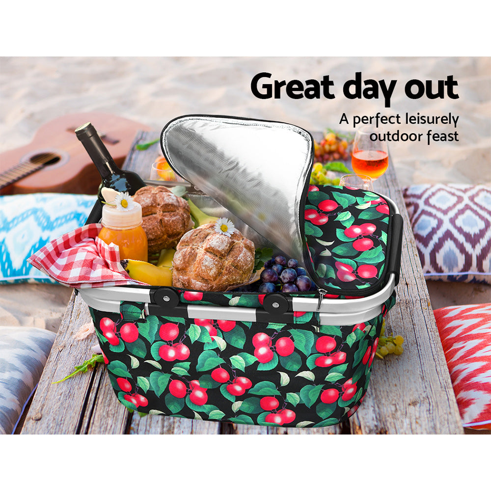 Alfresco Folding Picnic Bag Basket Cooler Hamper Camping Hiking Insulated Lunch