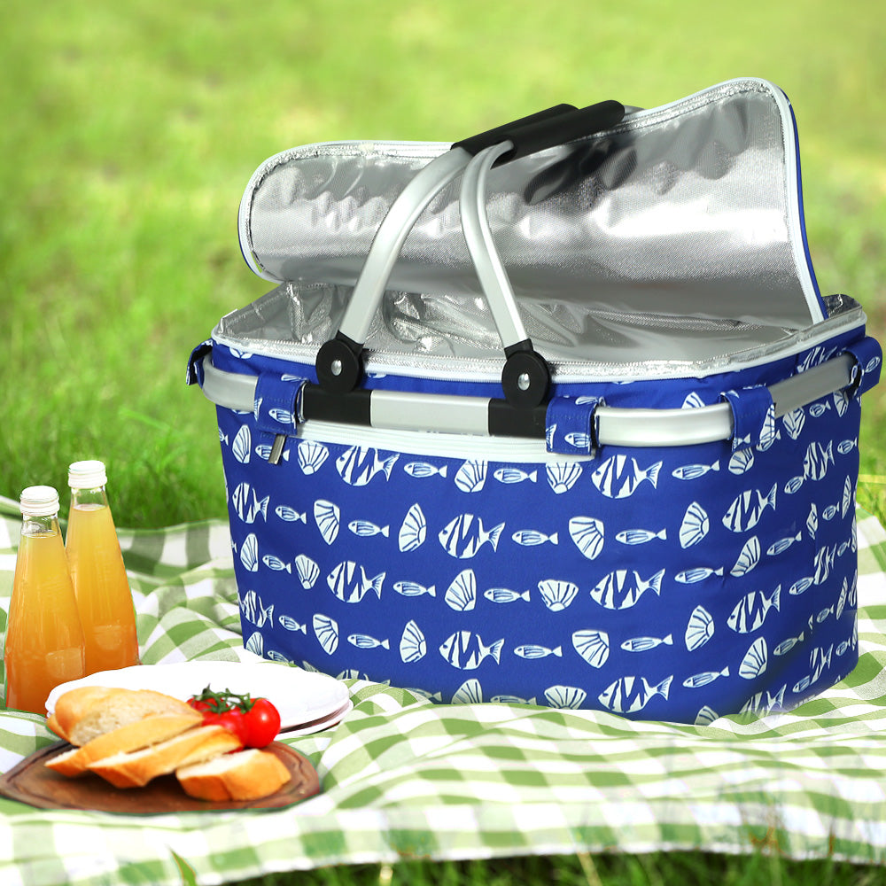 Alfresco Large Folding Picnic Bag Basket Hamper Camping Hiking Insulated Lunch Cooler