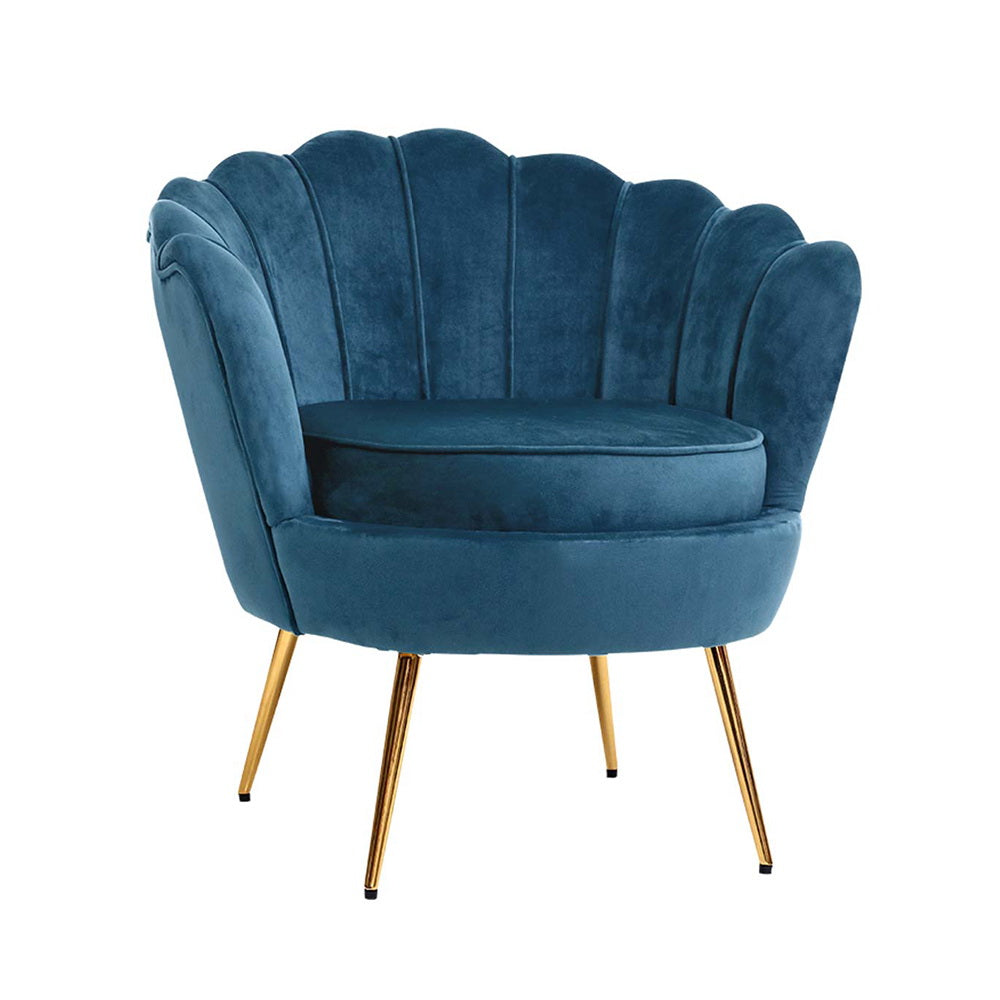 Velvet Armchair Lounge Retro Accent Chair Upholstered Couch Sofa Bedroom Seater Blue Navy