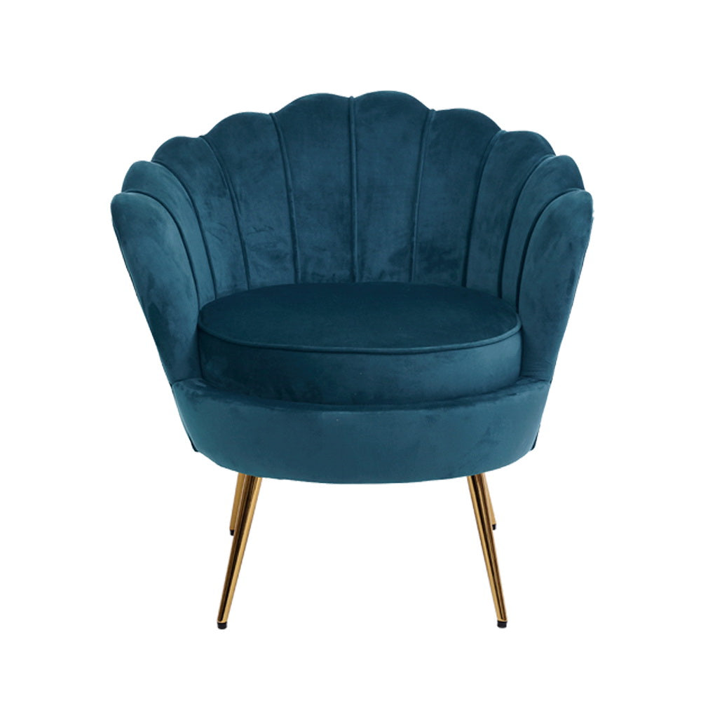 Velvet Armchair Lounge Retro Accent Chair Upholstered Couch Sofa Bedroom Seater Blue Navy