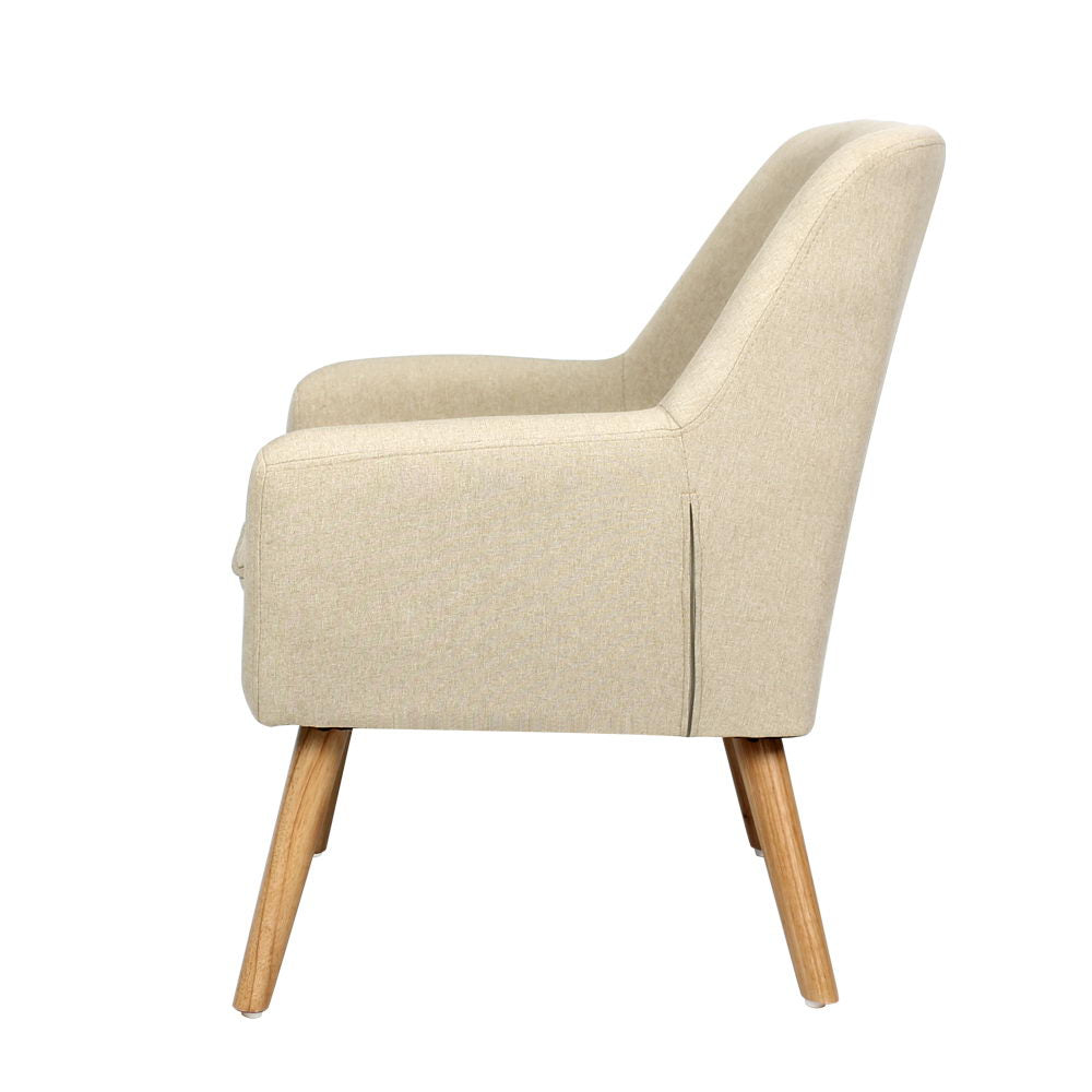 Scandinavian Armchair Upholstered Lounge Accent Chair Couch Sofa Seater Beige