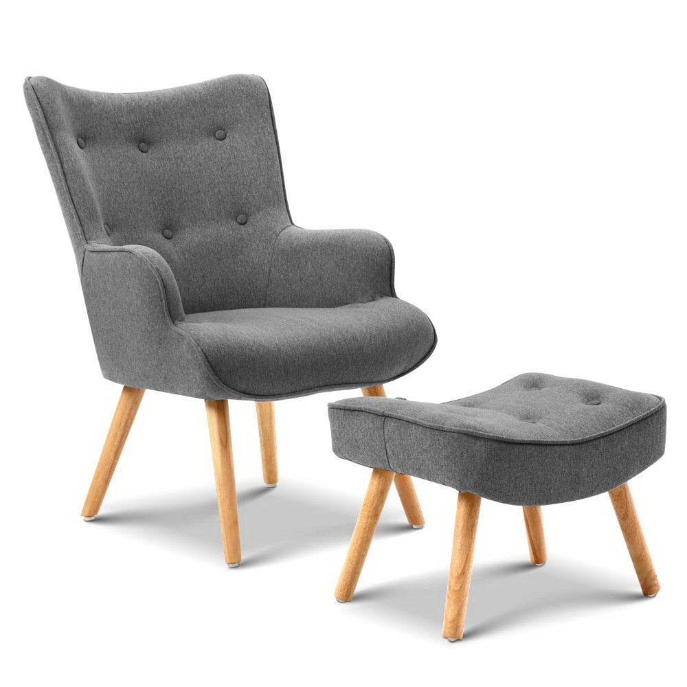 Emily Armchair and Ottoman - Grey