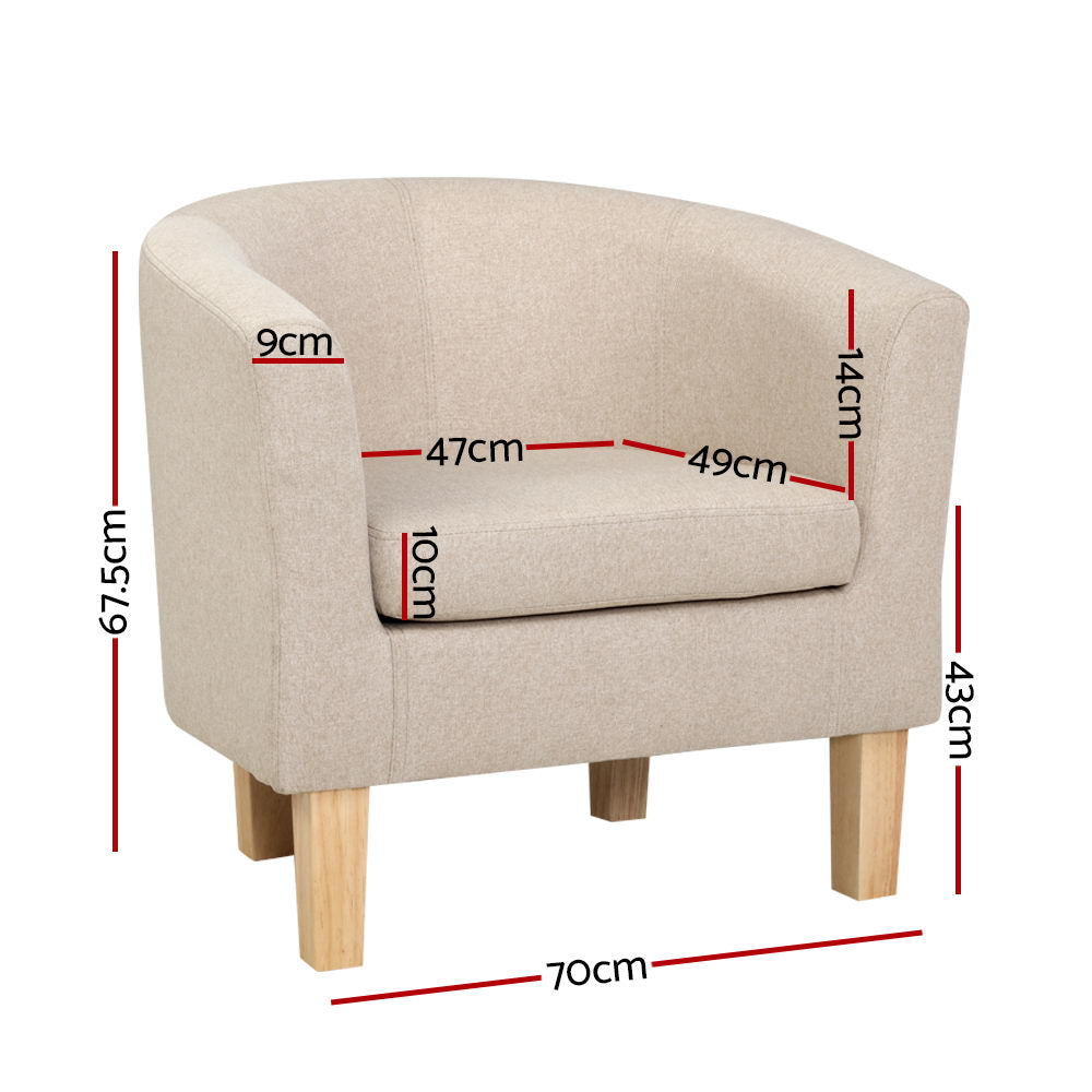 Armchair Lounge Accent Chair Upholstered Couch Sofa Bedroom Seater Beige
