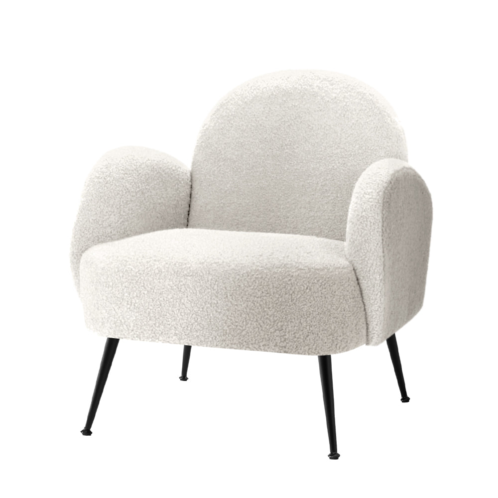 Armchair Upholstered Lounge Chair Accent Couch Sherpa Boucle Sofa White Light Beige Bedroom