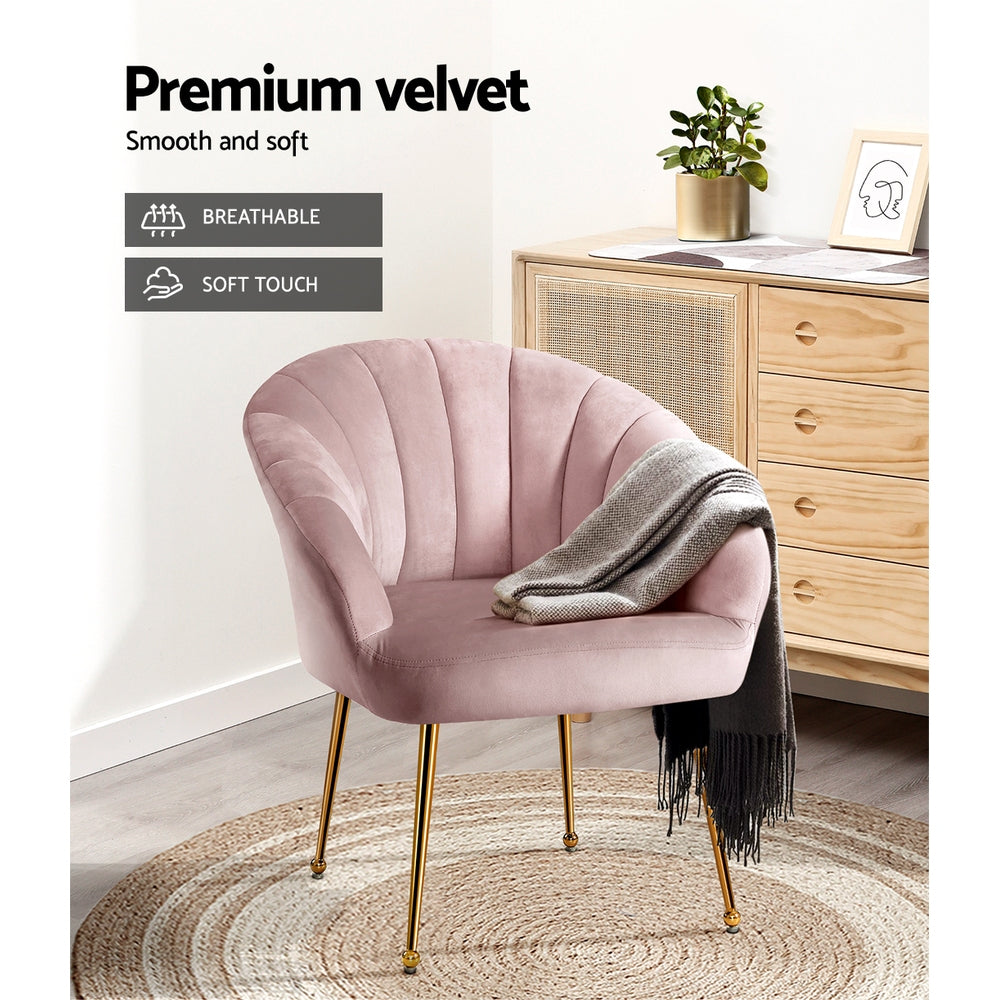 Velvet Armchair Lounge Retro Accent Chair Upholstered Couch Sofa Bedroom Seater Pink