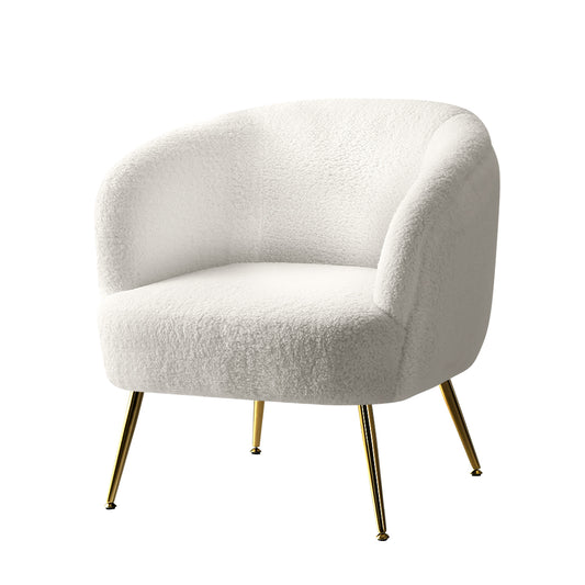 Armchair Upholstered Lounge Chair Accent Chair Sherpa Boucle Sofa White Couch Light Beige Bedroom