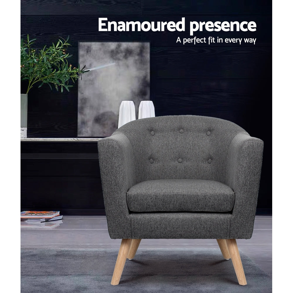 Armchair Tub Chair Single Accent Armchairs Sofa Lounge Fabric Grey