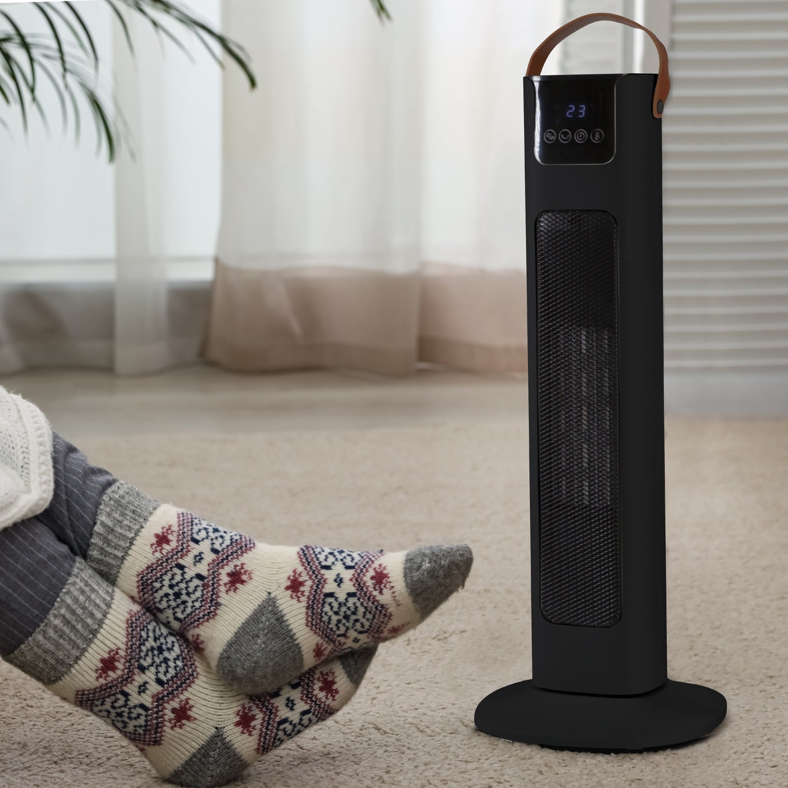 Electric Ceramic Tower Heater Remote Control Portable OVanting Black