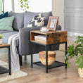 Load image into Gallery viewer, Side Table with Open Compartment and Mesh Shelf Rustic Brown and Black

