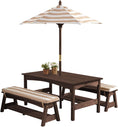 Load image into Gallery viewer, Outdoor Table & Bench Set with Cushions & Umbrella (Brown)
