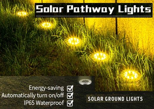 8 Pack LED Solar Pathway Lights Outdoor Solar Ground Lights (Warm White)