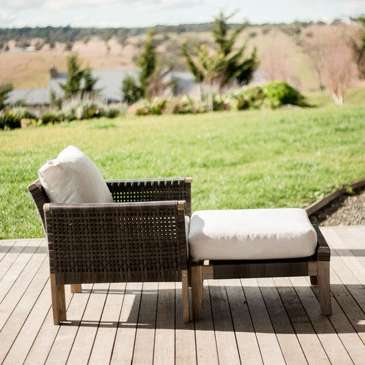 3 piece set Indoor Outdoor Armchair Ottoman Coffee Table Wicker Rattan Woven - Brown