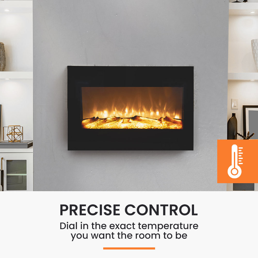 1800W Wall Mounted 80cm Electric Fireplace Heater Flame Effect Options