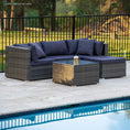 Load image into Gallery viewer, LONDON RATTAN 4 Seater Modular Outdoor Lounge Setting with Coffee Table, Ottoman, Grey
