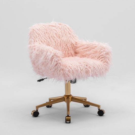 Fluffy Office Chair Faux Fur Modern Swivel Desk Chair-Pink