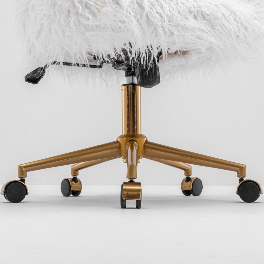Fluffy Office Chair Faux Fur Modern Swivel Desk Chair-White