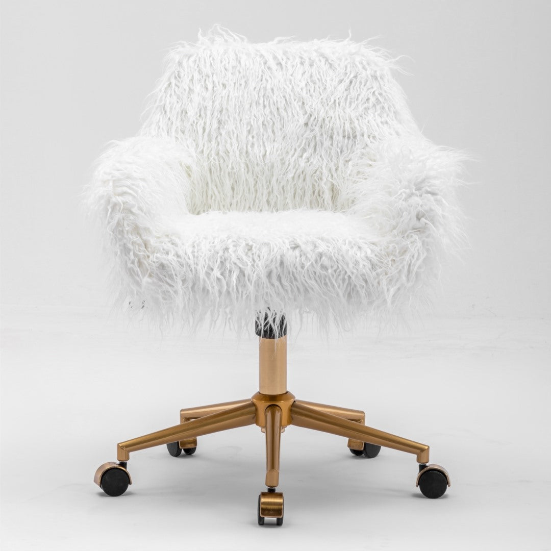 Fluffy Office Chair Faux Fur Modern Swivel Desk Chair-White