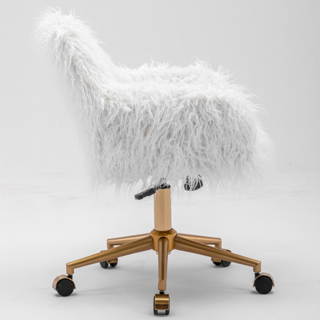 Fluffy Office Chair Faux Fur Modern Swivel Desk Chair-White