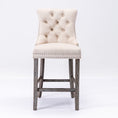 Load image into Gallery viewer, 2X Velvet Beige Bar Stools with Studs Trim Wooden Legs Tufted Dining Chairs Kitchen
