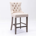 Load image into Gallery viewer, 2X Velvet Beige Bar Stools with Studs Trim Wooden Legs Tufted Dining Chairs Kitchen
