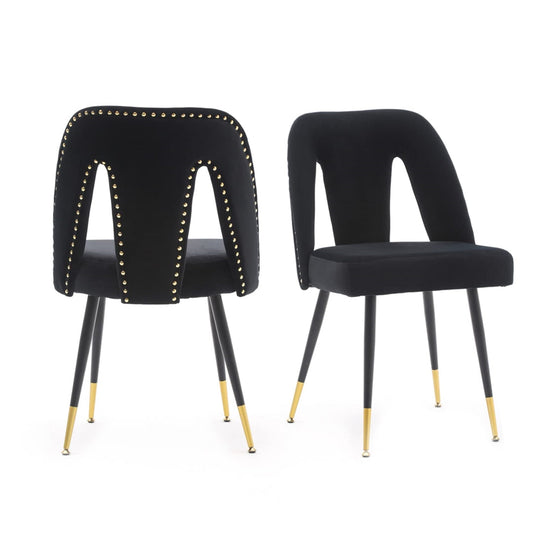Mano 2x Velvet Dining chairs with Metal Legs-Black