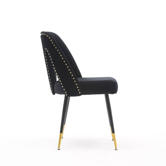 Mano 2x Velvet Dining chairs with Metal Legs-Black
