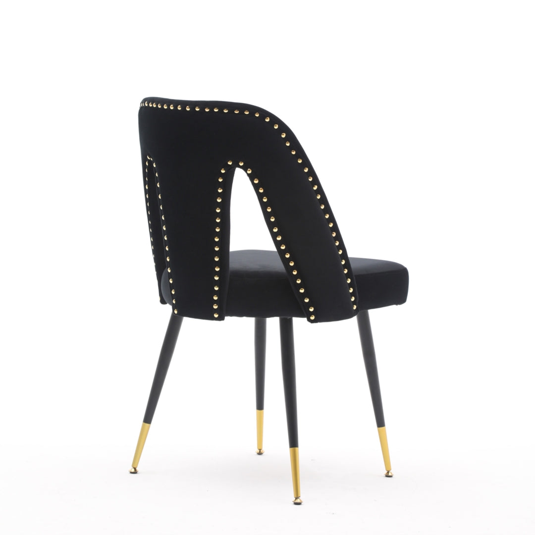 Mano 2x Velvet Dining chairs with Metal Legs-Black