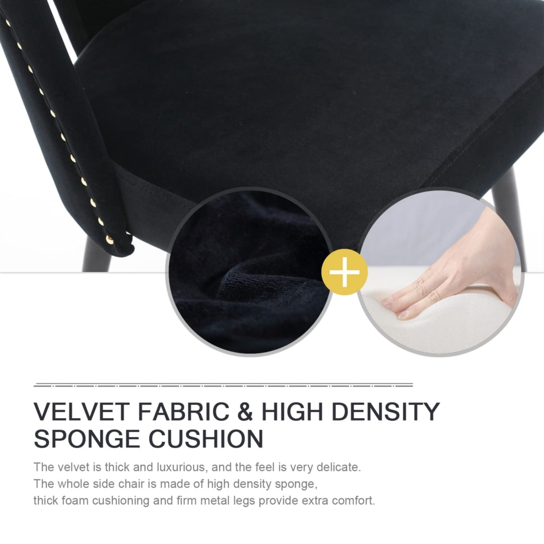 Mano 2x Velvet Dining chairs with Metal Legs-Black