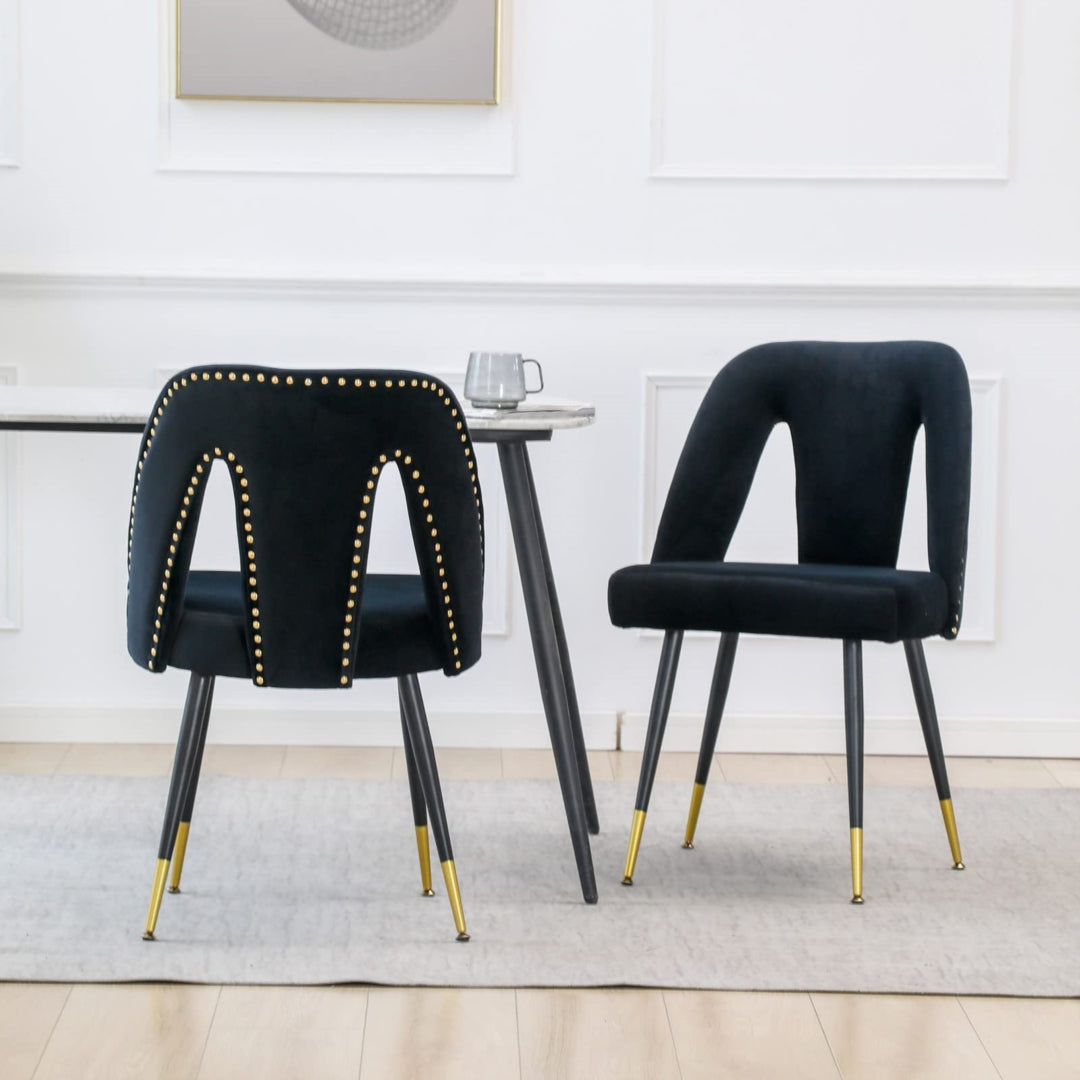 Mano 2x Velvet Dining chairs with Metal Legs-Black
