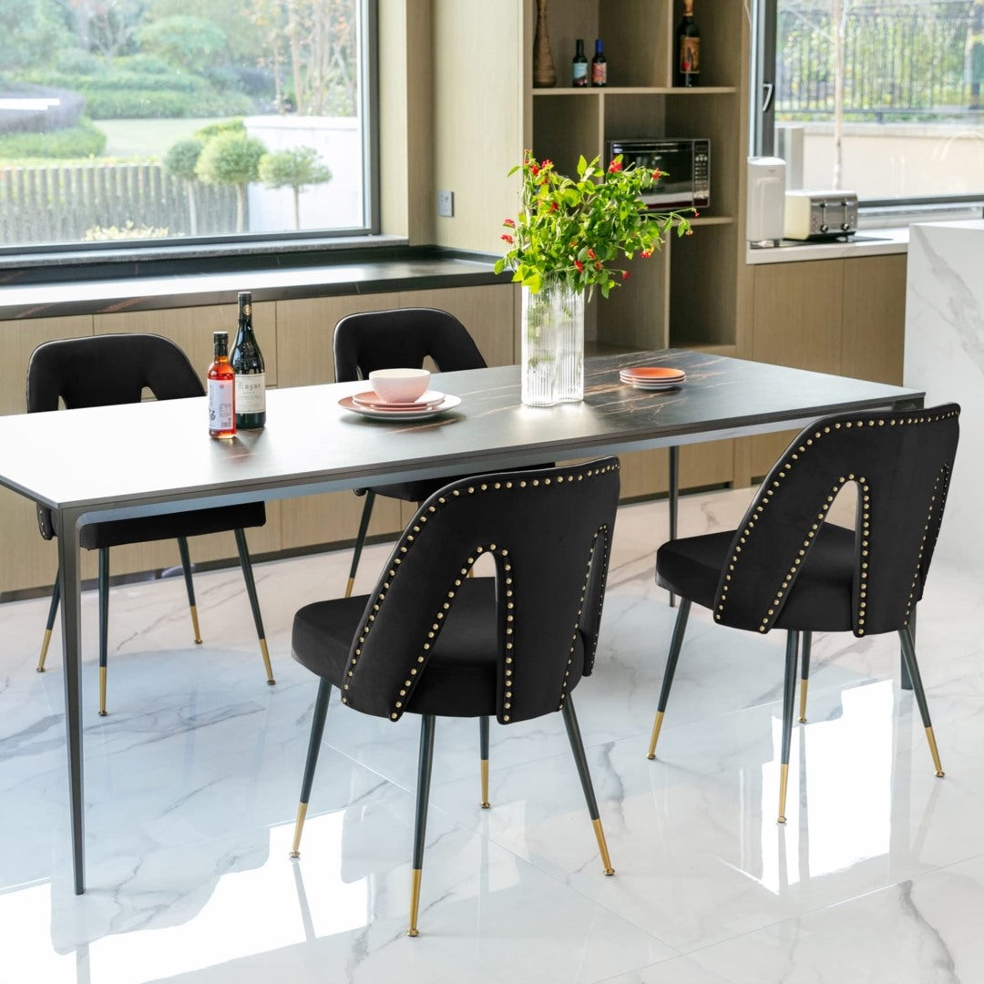 Mano 2x Velvet Dining chairs with Metal Legs-Black
