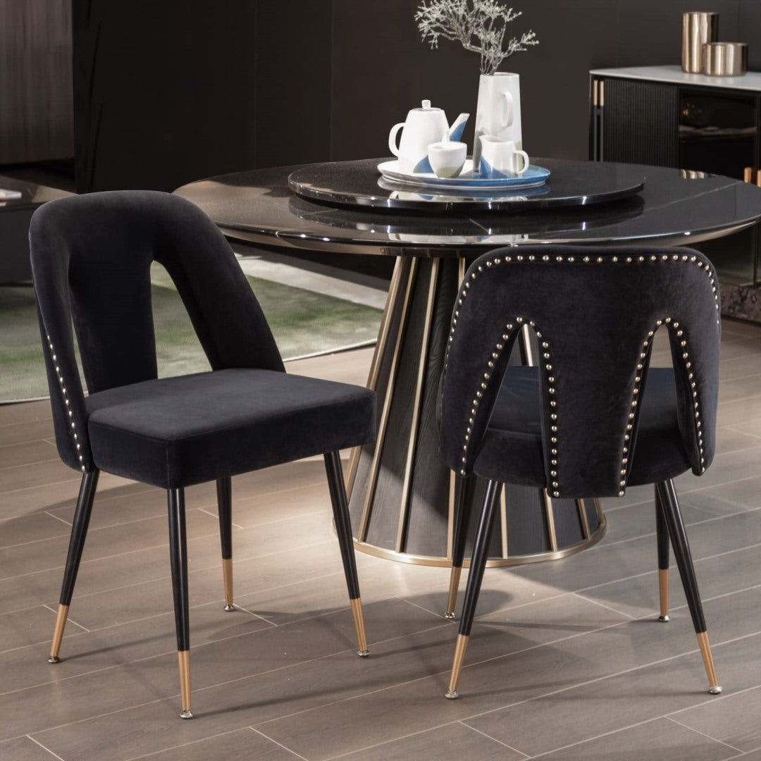 Mano 2x Velvet Dining chairs with Metal Legs-Black