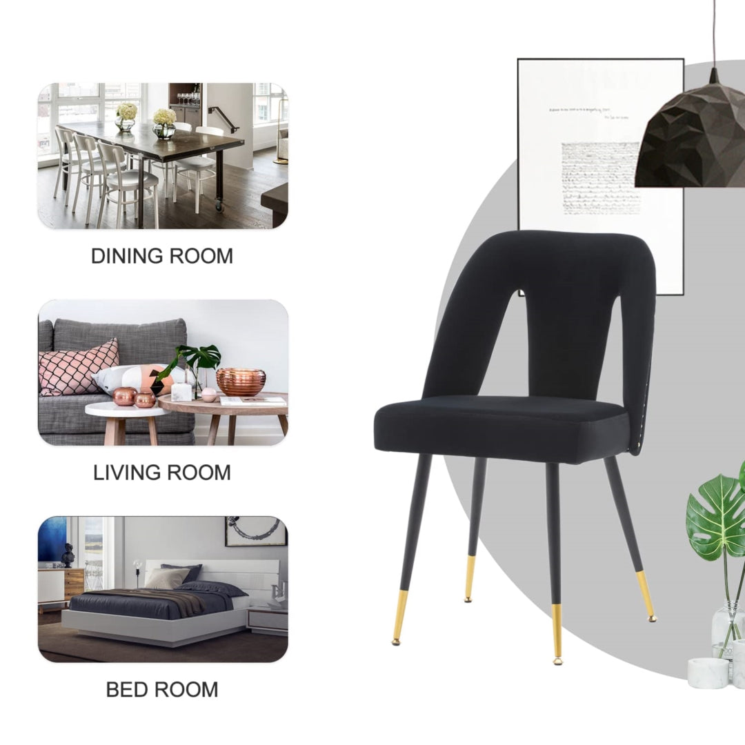 Mano 2x Velvet Dining chairs with Metal Legs-Black