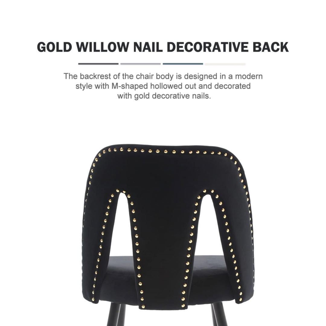 Mano 2x Velvet Dining chairs with Metal Legs-Black