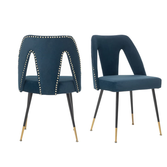 Mano 2x Velvet Dining chairs with Metal Legs-Blue