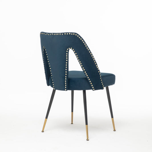 Mano 2x Velvet Dining chairs with Metal Legs-Blue