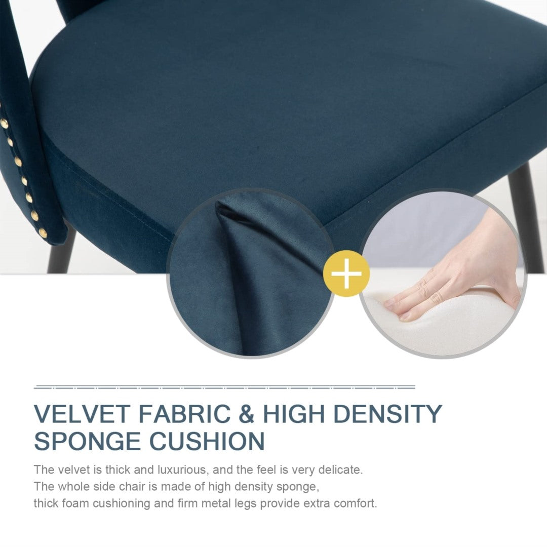 Mano 2x Velvet Dining chairs with Metal Legs-Blue