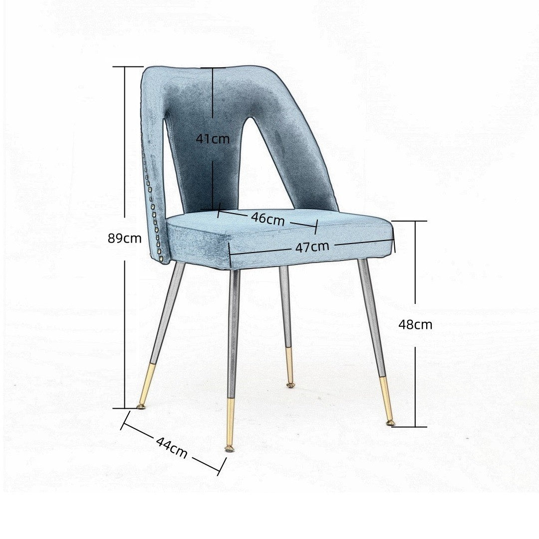 Mano 2x Velvet Dining chairs with Metal Legs-Blue