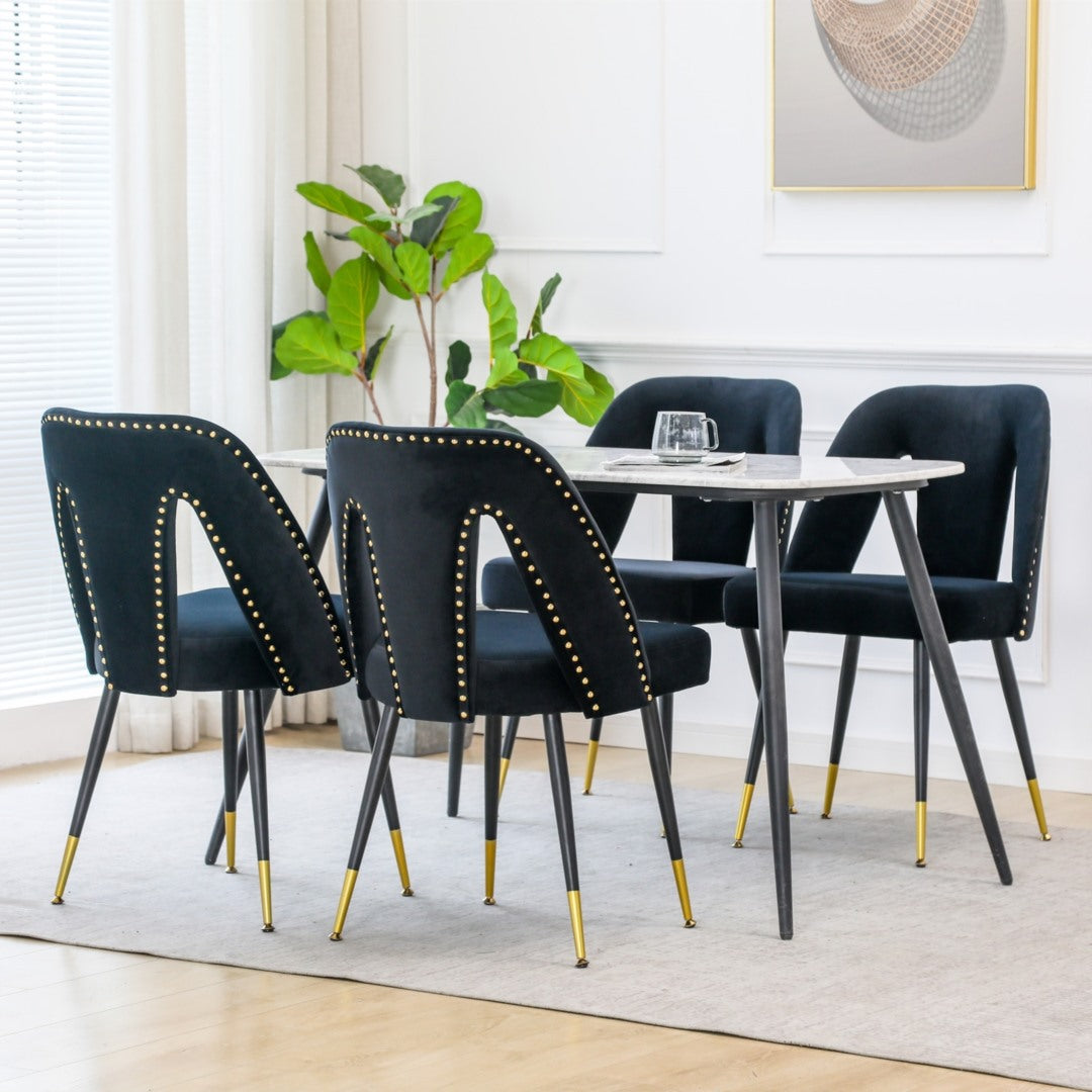 Mano 2x Velvet Dining chairs with Metal Legs-Blue