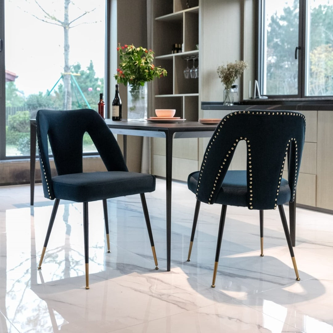 Mano 2x Velvet Dining chairs with Metal Legs-Blue