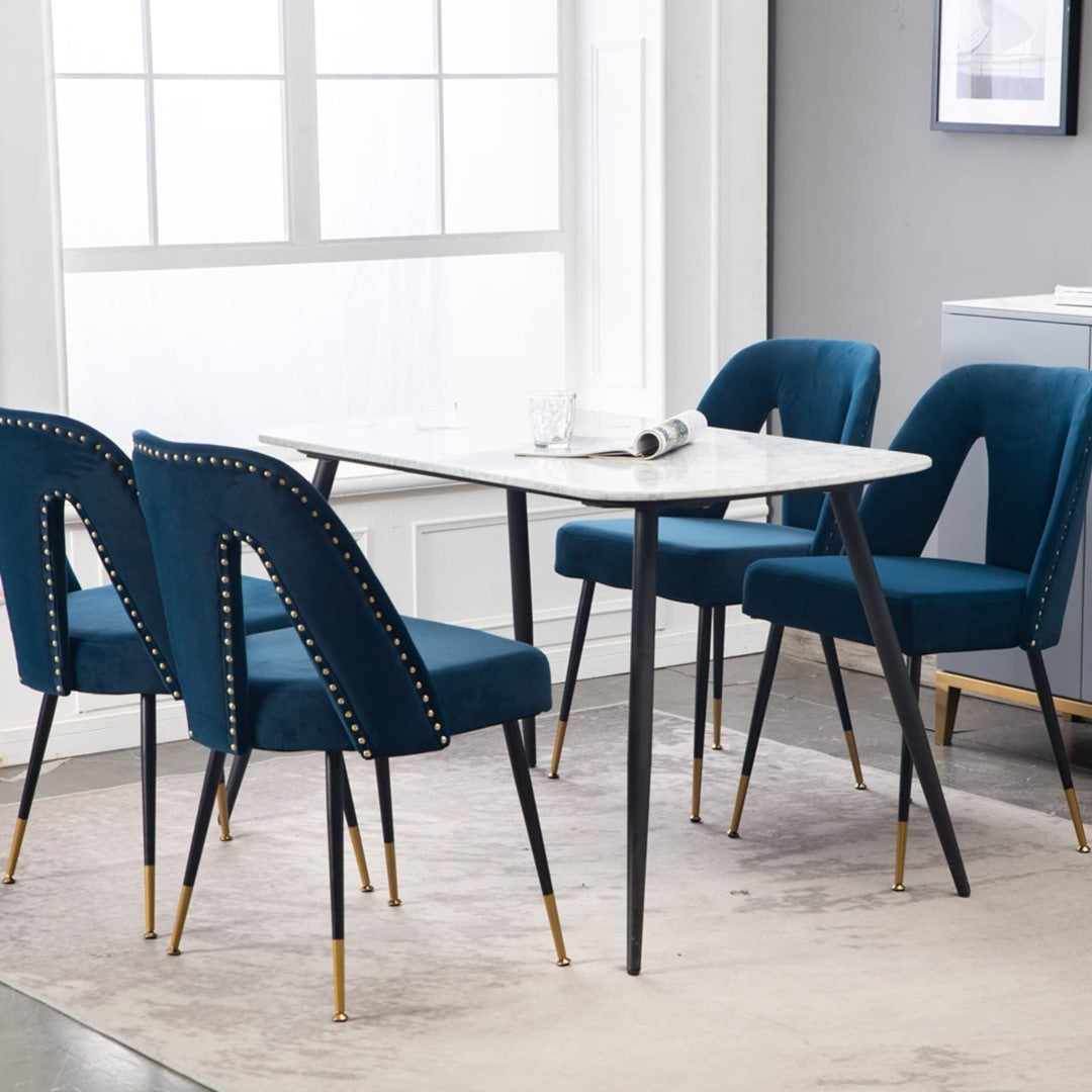Mano 2x Velvet Dining chairs with Metal Legs-Blue