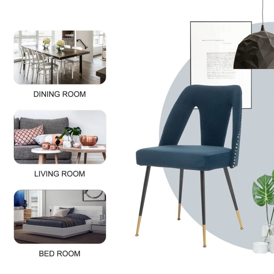 Mano 2x Velvet Dining chairs with Metal Legs-Blue