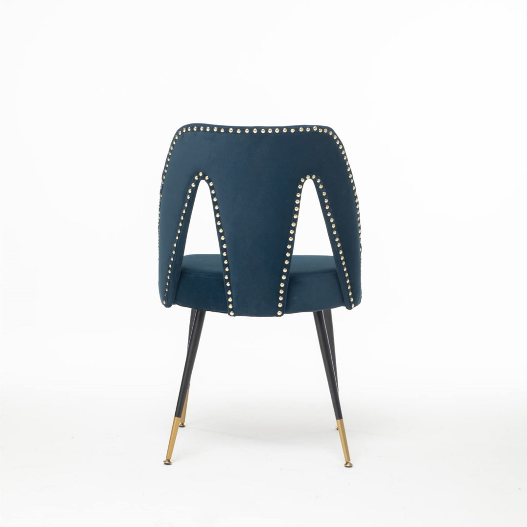 Mano 2x Velvet Dining chairs with Metal Legs-Blue