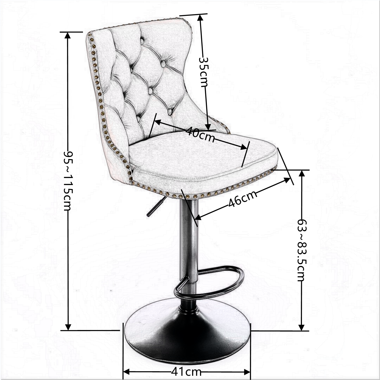 2x Height Adjustable Swivel Black Bar Stool Velvet Nailhead Barstool with Footrest
