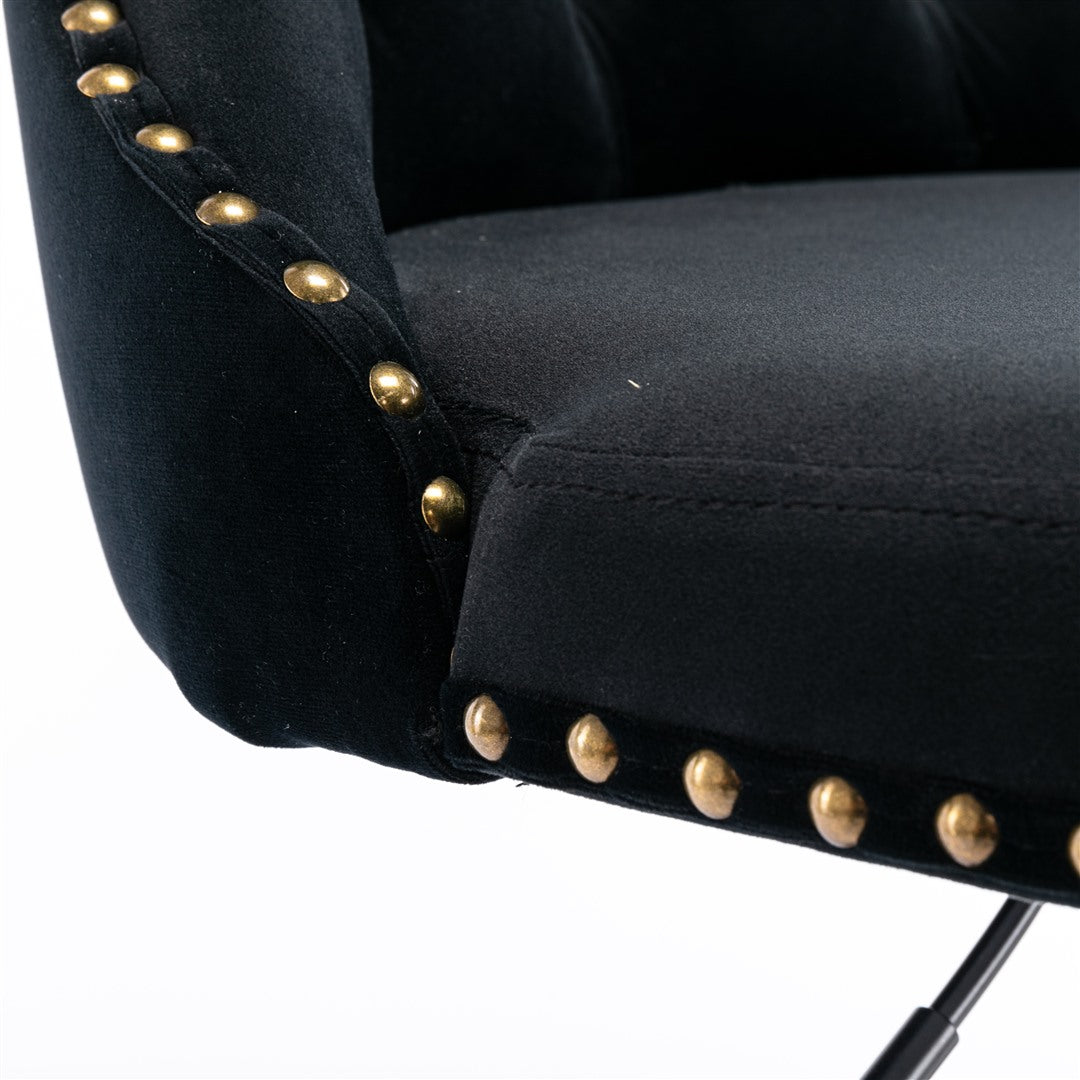 2x Height Adjustable Swivel Black Bar Stool Velvet Nailhead Barstool with Footrest