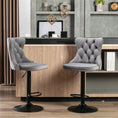 Load image into Gallery viewer, 2x Height Adjustable Swivel Gray Bar Stool Velvet Nailhead Barstool with Footrest
