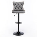 Load image into Gallery viewer, 2x Height Adjustable Swivel Gray Bar Stool Velvet Nailhead Barstool with Footrest
