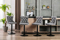 Load image into Gallery viewer, 2x Height Adjustable Swivel Gray Bar Stool Velvet Nailhead Barstool with Footrest
